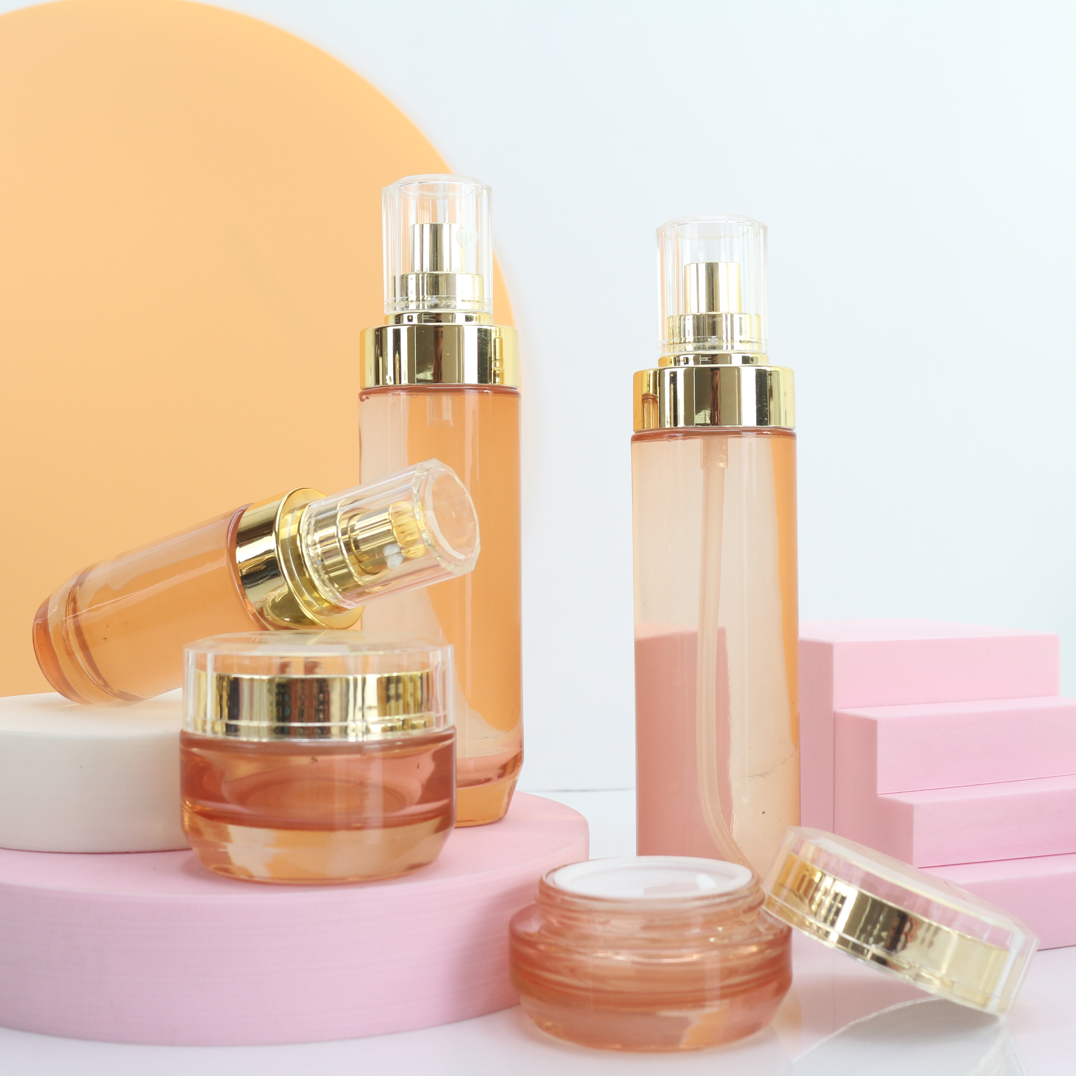 Manufacturer Empty Glass Cosmetics Face Cream Jar Airless Lotion Pump Bottle 