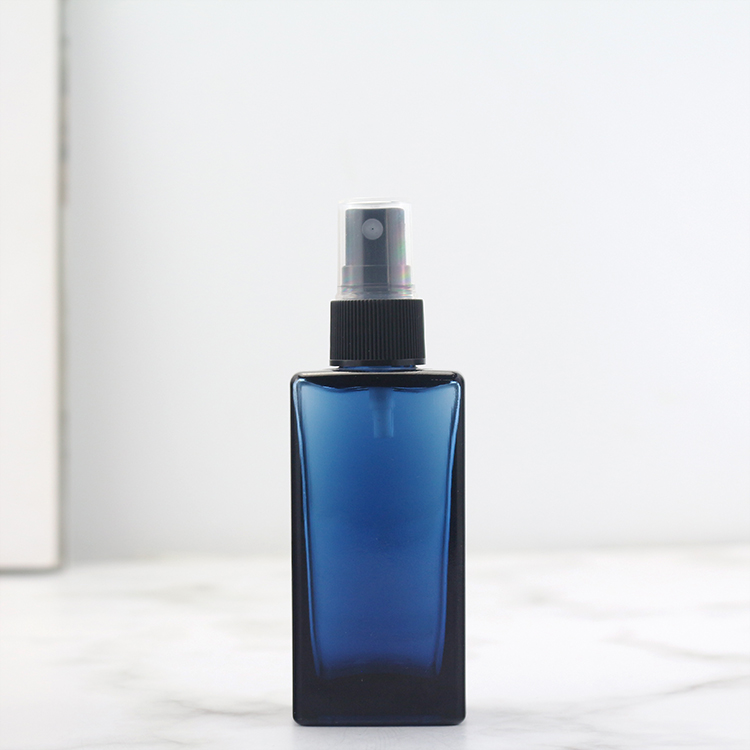 Empty Square 50ML Blue Glass Perfume Spray Bottle Wholesale