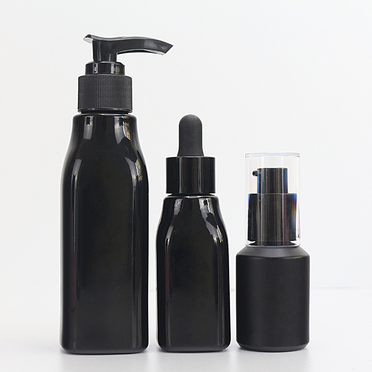 30ml 100ml Black Glass Essential Oil Dropper Bottle Lotion Pump Bottle Wholesale