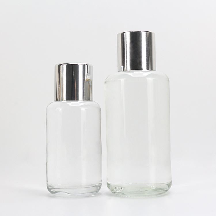 50ml 100ml Clear Round Glass Cosmetic Bottle Skincare Water Containers Custom