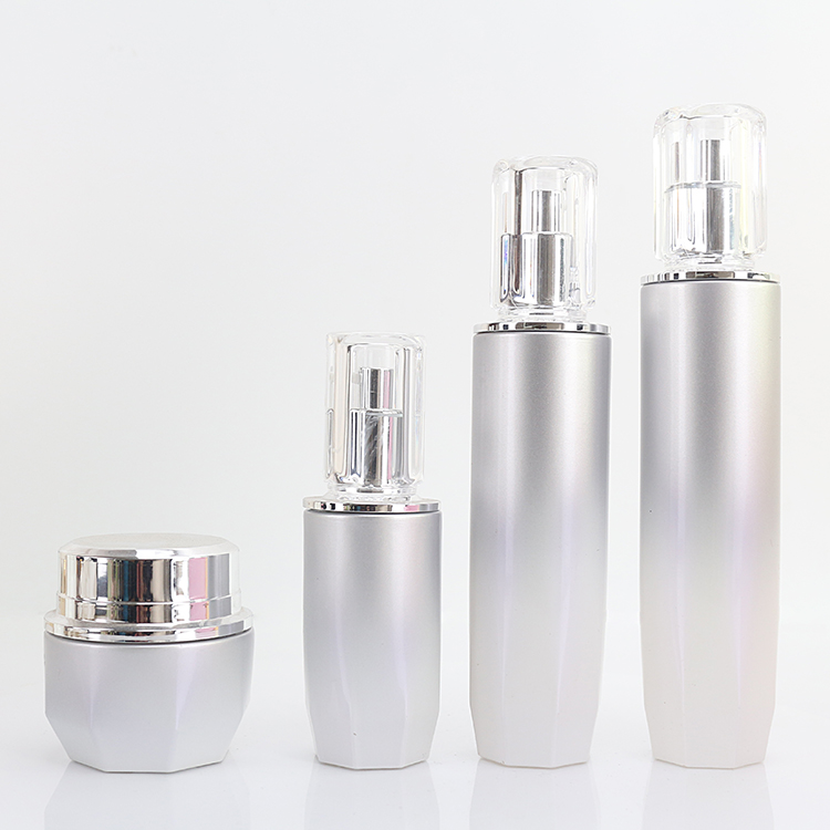 50g 50ml 100ml 120ml Silver Gradient Glass Skincare Bottles Packaging Custom