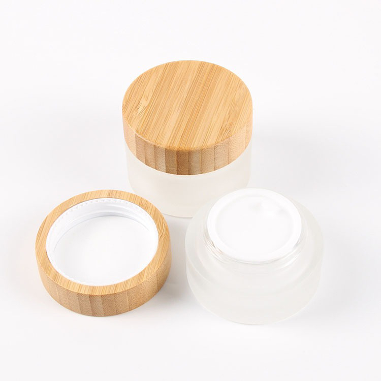 frosted white glass cosmetic jars with bamboo lids 30g 50g 100g face cream jar