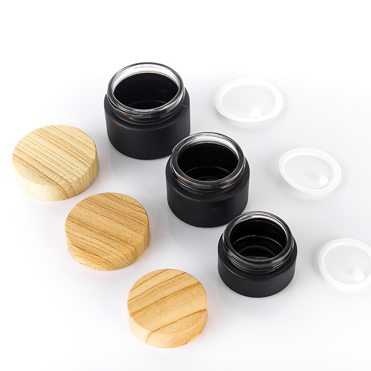 glass black bamboo lid cosmetic jars wholesale 5g 30g 50g cosmetic containers