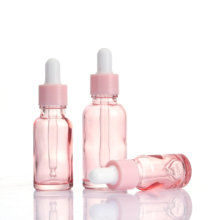 wholesale 30ml pink glass dropper bottle 10ml 20ml round essential oil bottles