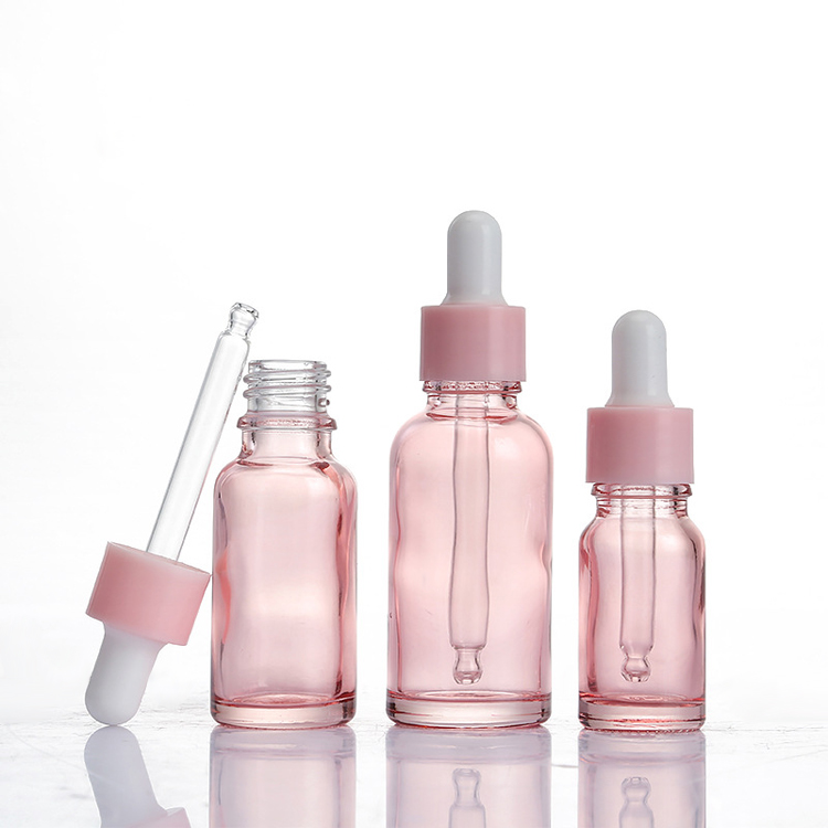 wholesale 30ml pink glass dropper bottle 10ml 20ml round essential oil bottles