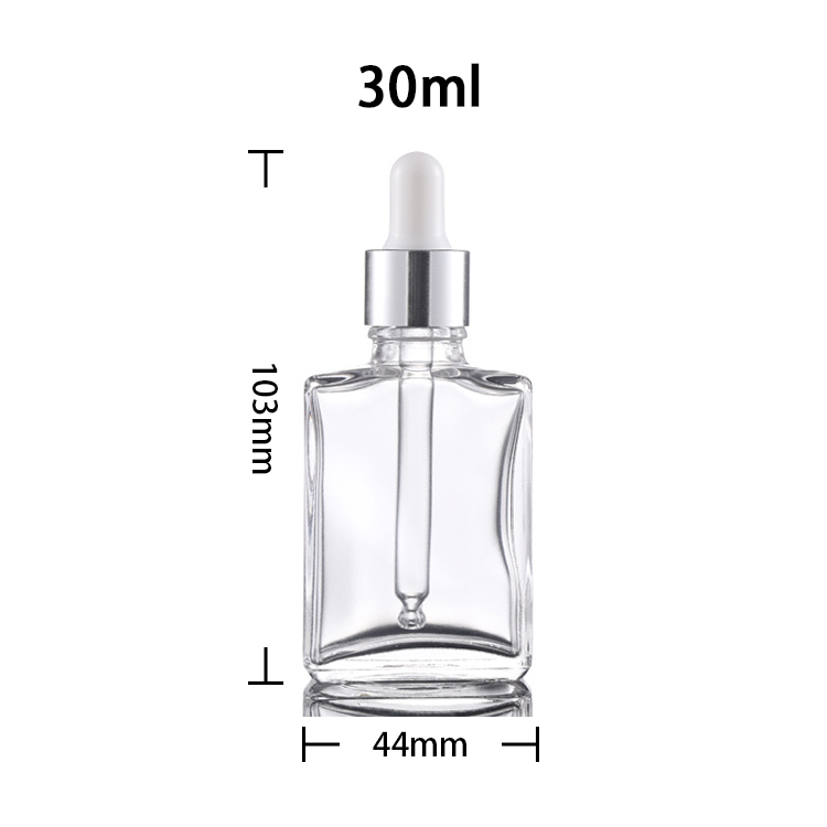 1 oz (30ML) Flat Square Clear Glass Bottles with Serum Droppers