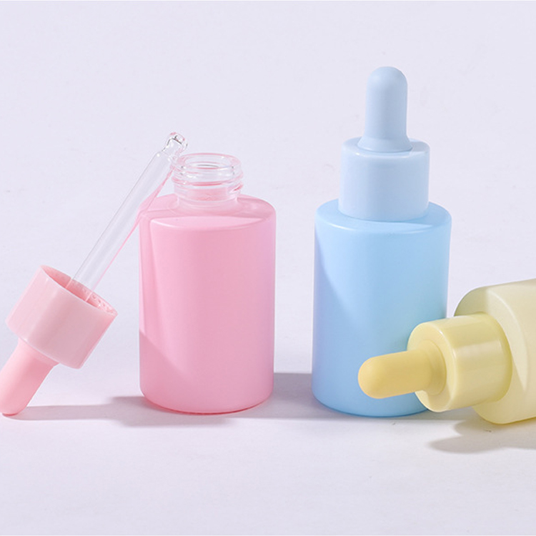 Macaron Color Glass Tincture Bottles 30ml Round Body Oil Dropper Bottle Custom