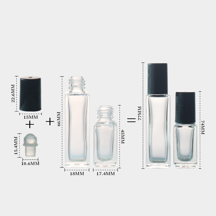 Clear Square 5ml Roller Bottles Eye Oil Glass 9ml Roll On Bottles Custom