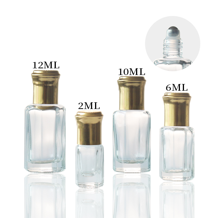 Clear Octagonal 6ml Roller Bottles 2ml 10ml 12ml Essential Oil Perfume Sample