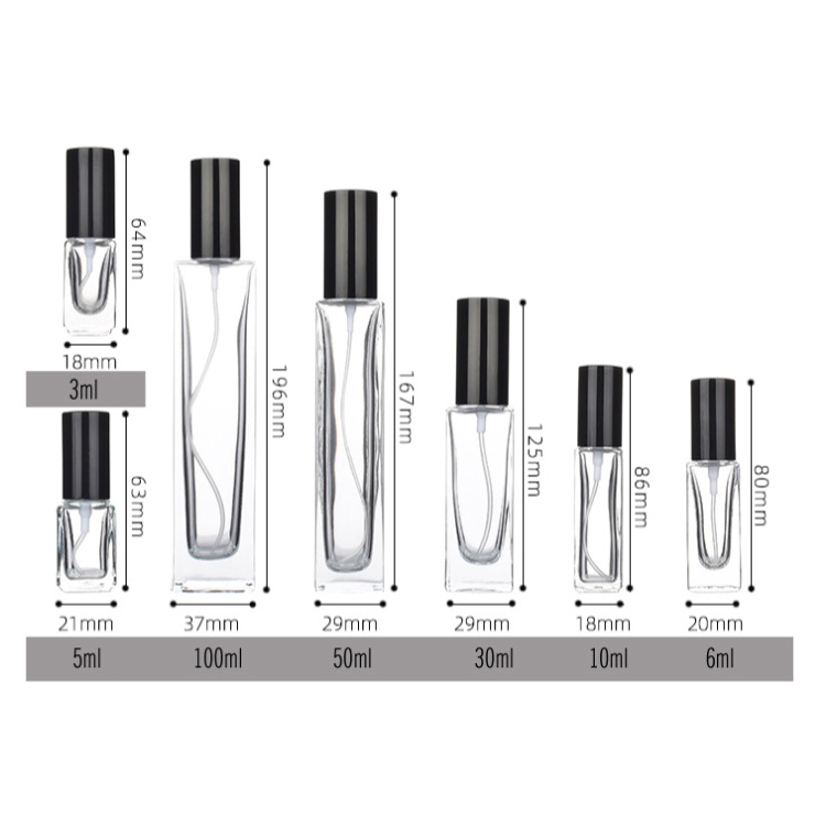 3ml 6ml 10ml 30ml Perfume Square Clear 5ml Glass Spray Bottle For Sale