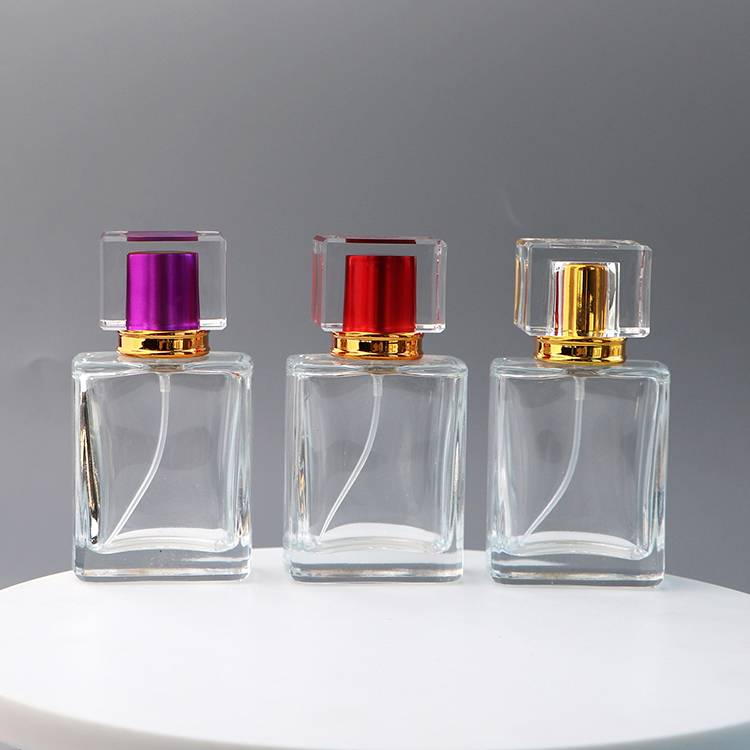 Square Clear 50ml Empty Spray Bottles Glass Square Perfume Bottle Custom