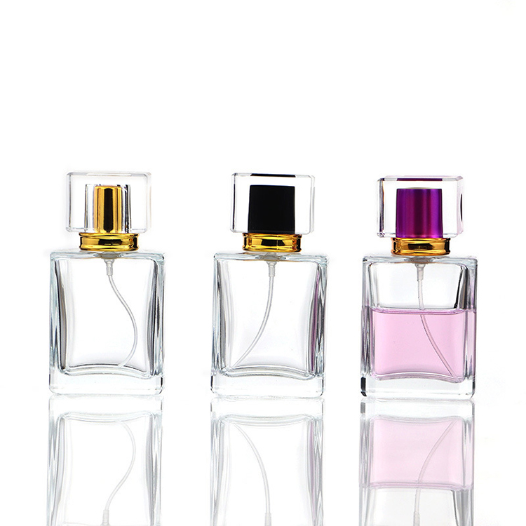 Square Clear 50ml Empty Spray Bottles Glass Square Perfume Bottle Custom