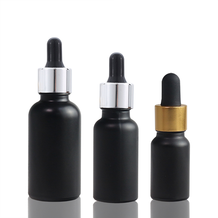 Black Glass Dropper Bottles 10ml 20ml 30ml Essence Sample Travel Bottle Custom