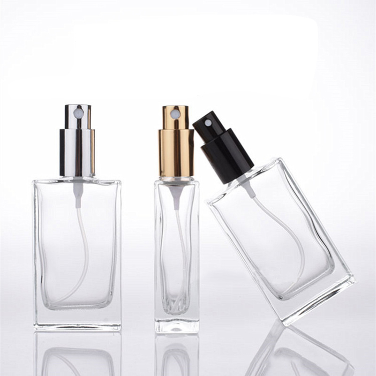 Square Clear 100ml Glass Spray Bottle 50ml Perfume Bottle Manufacturer