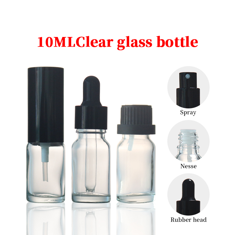 Clear Glass 10ml Bottles With Droppers Round Essential Oil Dropper Bottles