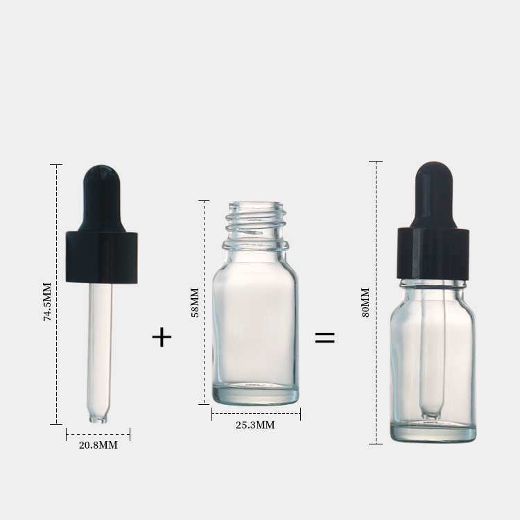 Clear Glass 10ml Bottles With Droppers Round Essential Oil Dropper Bottles