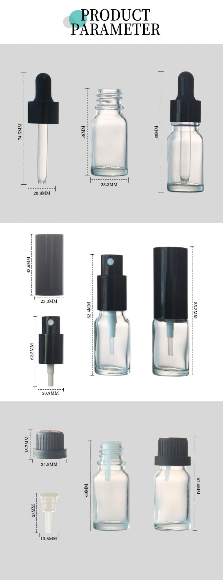 round 10ml essential oil dropper bottles