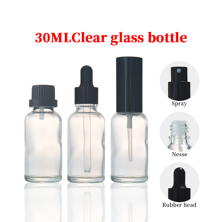 Round Clear 1 oz Glass Dropper Bottles Wholesale Essential Oil Bottle