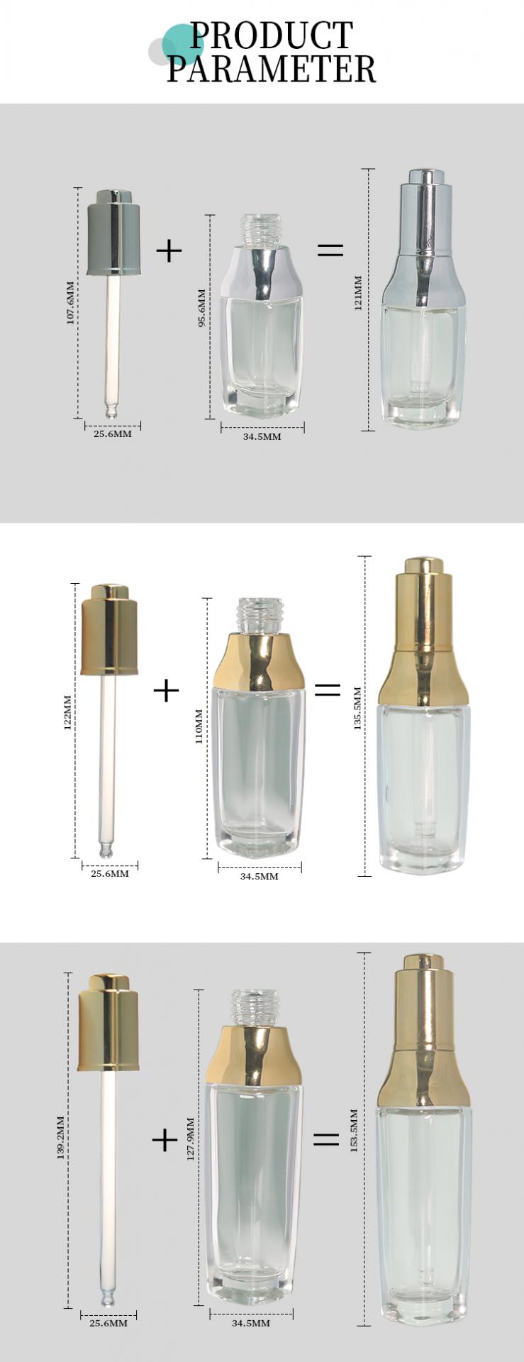 press 1 oz clear glass dropper bottles