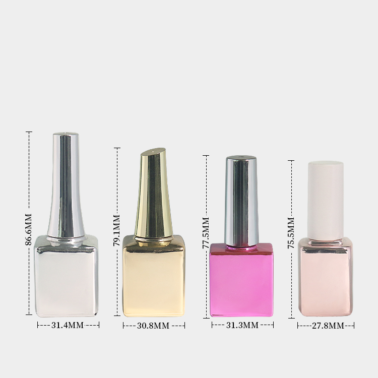 Square 8ml Nail Polish Bottle Electroplate 10ml Empty Nail Polish Bottles Custom