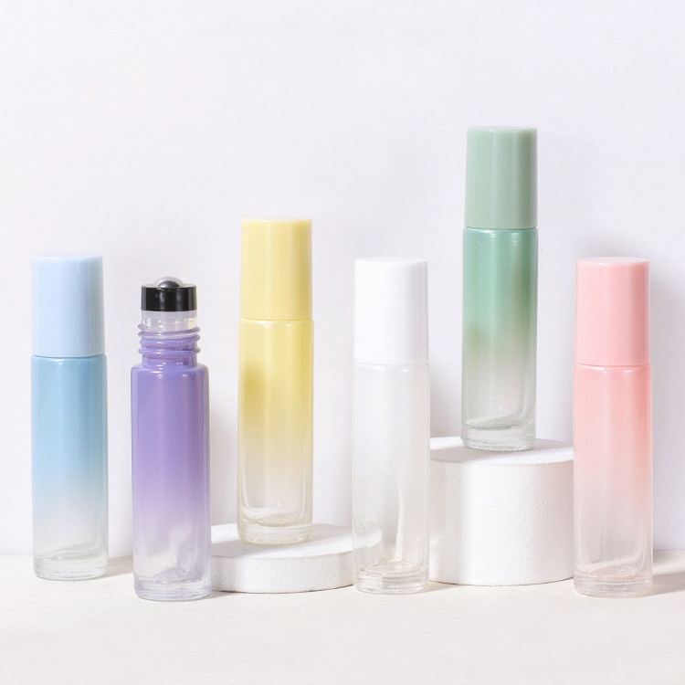 Gradient Glass 10ml Roller Ball Bottles Eye Cream Round Roll On Bottle Wholesale