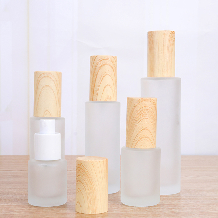 30ml 50ml 60ml 100ml White Frosted Bamboo Lid Lotion Bottles With Pump Wholesale