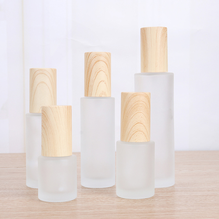 30ml 50ml 60ml 100ml White Frosted Bamboo Lid Lotion Bottles With Pump Wholesale