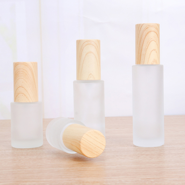 30ml 50ml 60ml 100ml White Frosted Bamboo Lid Lotion Bottles With Pump Wholesale