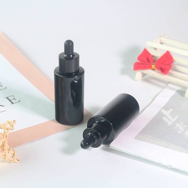 40ml Flat Shoulder Bright Black Glass Dropper Bottles Wholesale For Sale