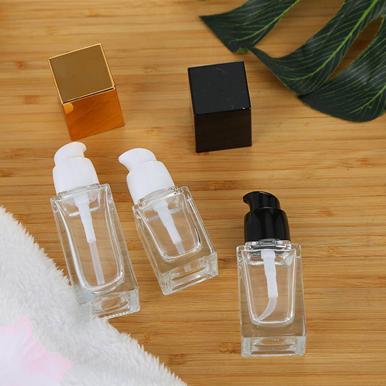 20ml 25ml 30ml Square Frosted Clear Glass Lotion Bottles With Pump Wholesale