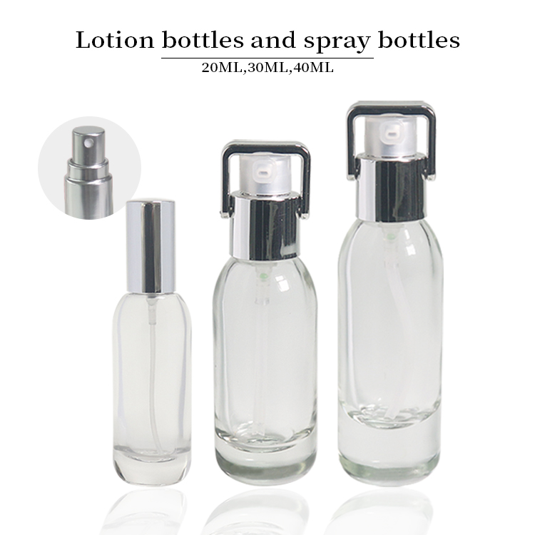 20ml 40ml empty Glass Foundation Bottle 30ml Round Clear Lotion Pump Bottles