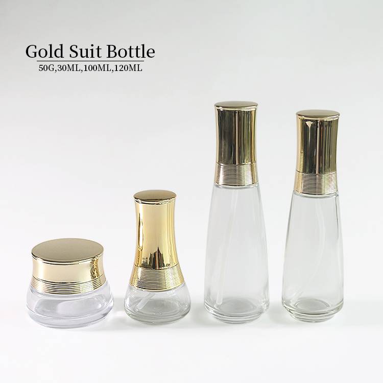 30ML 50G 100ML 120ML Gold Lid Cosmetic Bottle Set, Clear Empty Makeup Containers