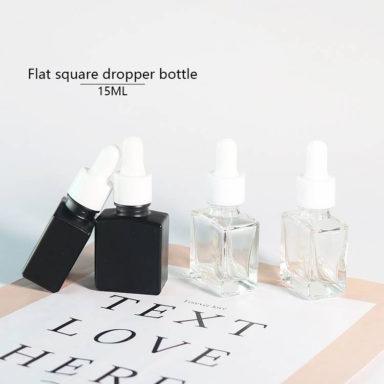 Wholesale Black 15ML Serum Bottle With Dropper Square Glass Dropper Bottles