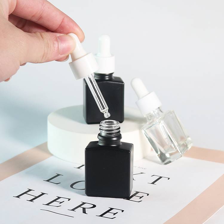 Wholesale Black 15ML Serum Bottle With Dropper Square Glass Dropper Bottles