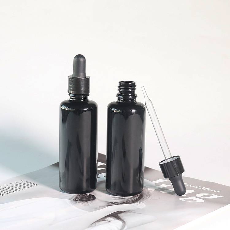 Wholesale 50ml Black Glass Droppers For Essential Oils Serum Bottle With Dropper