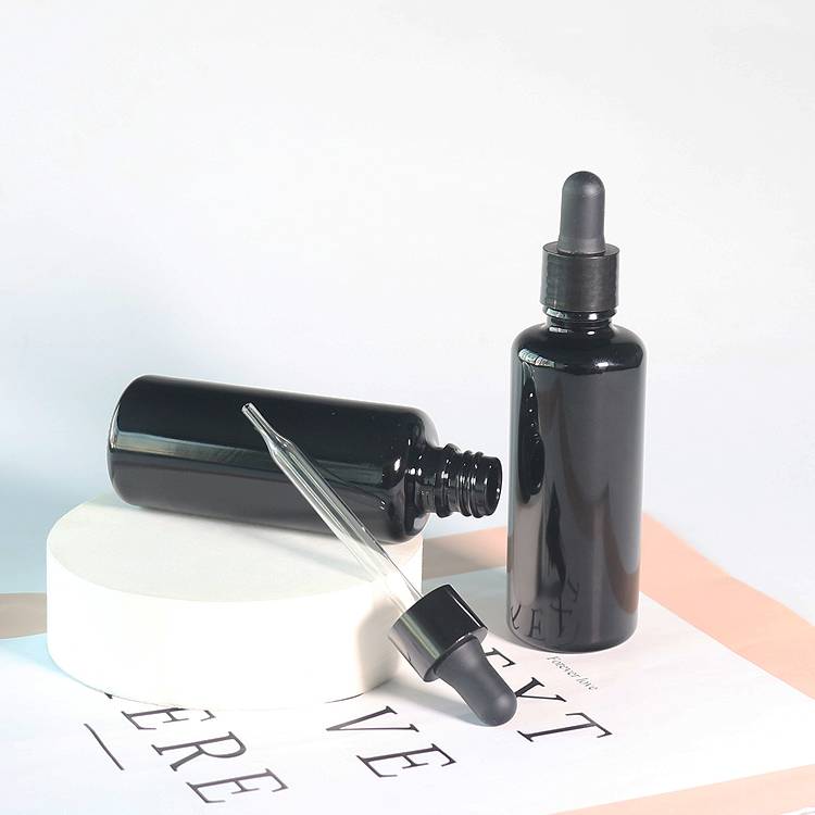 Wholesale 50ml Black Glass Droppers For Essential Oils Serum Bottle With Dropper