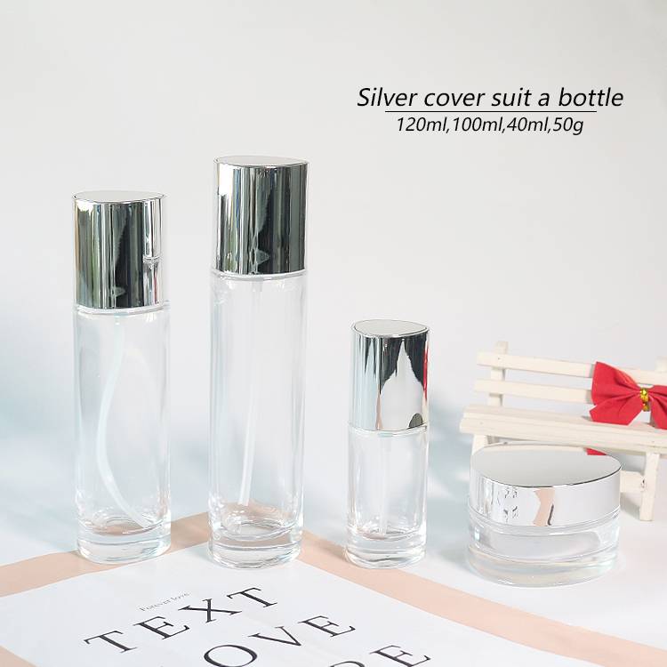 40ML 100ML 120ML Silver Lid Cosmetic Bottle Set Clear Luxury Cosmetic Containers