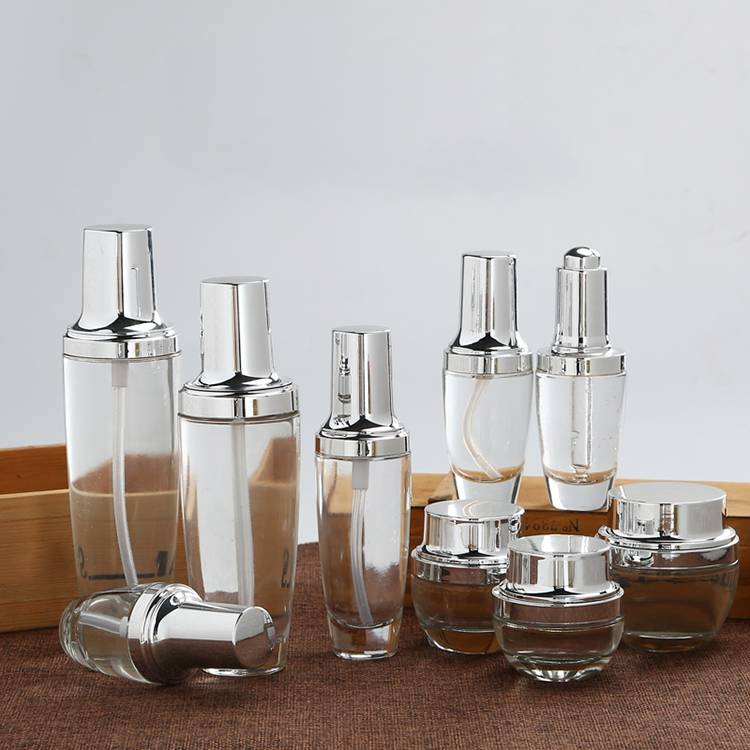 Cosmetic Container Packaging Set Cosmetic Bottles And Jars Sliver Wholesale