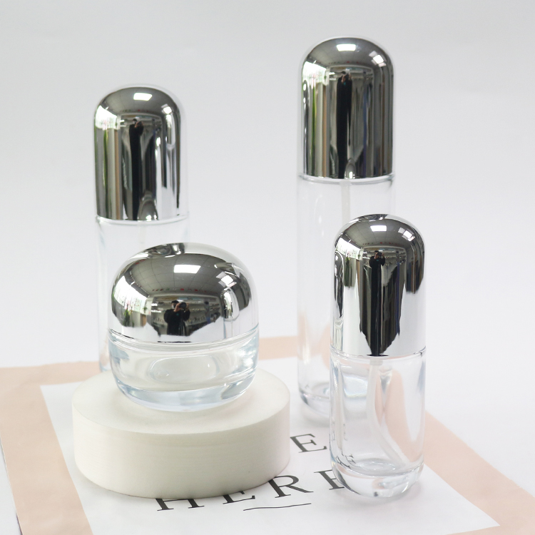 40ml 100ml 50g Luxury Cosmetic Container Sliver Cosmetic Container Packaging Set