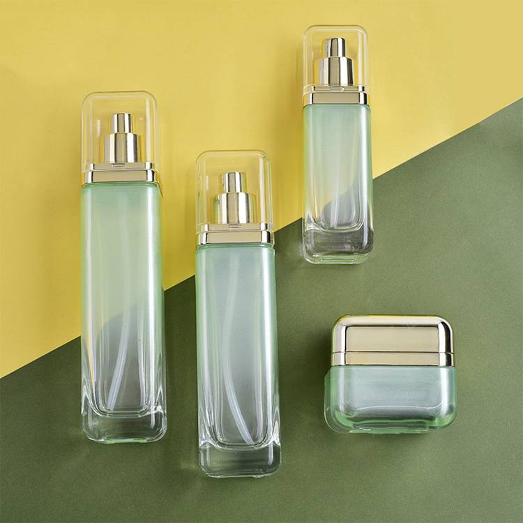 Wholesale Green Empty Makeup Containers, Skin Care Products In Glass Bottles