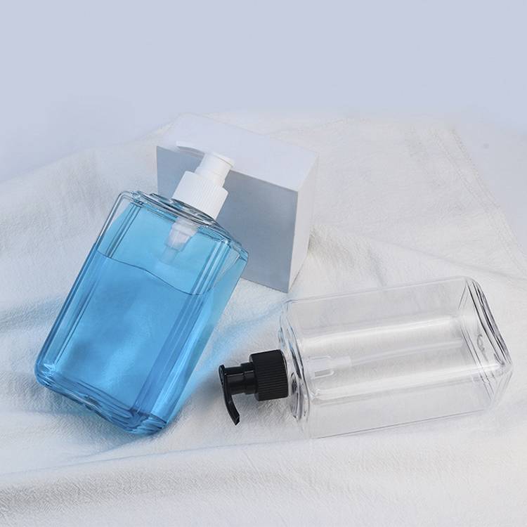 wholesale Square PET 500ml Lotion Pump Bottle Clear Empty Body Lotion Bottles