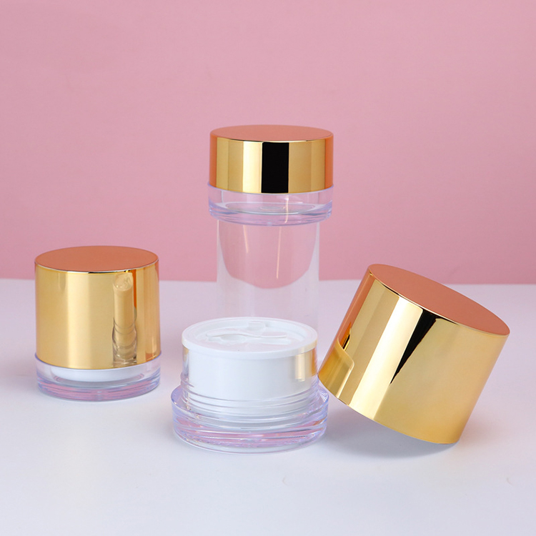 Plastic Cosmetic Bottle Set, Luxury Cream Jar With Gold Lid